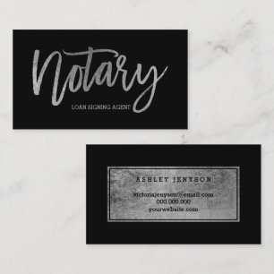 Notary elegant chic silver typography black business card