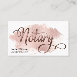 Notary elegant rose gold typography feather pen business card