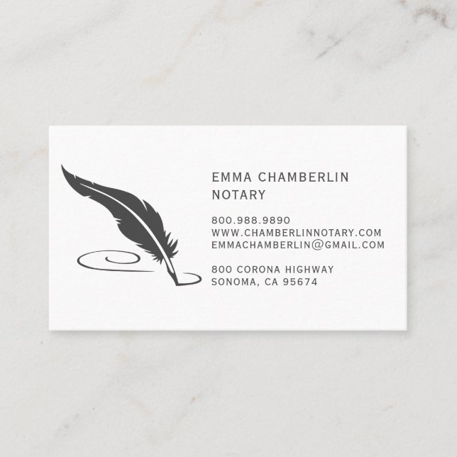Notary Feather Quill Nib  Business Card (Front)