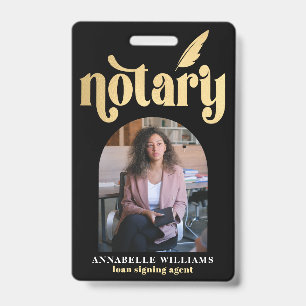 Notary Gold & Black Typography Photo Badge