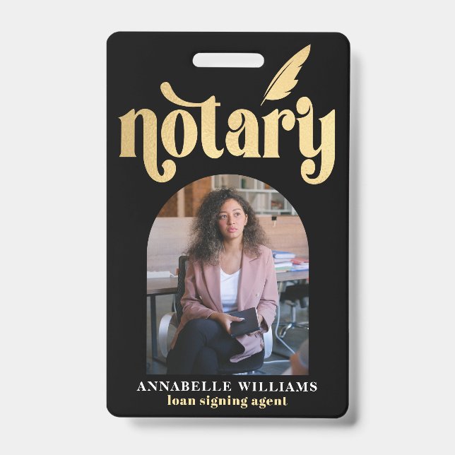 Notary Gold & Black Typography Photo Badge (Front)