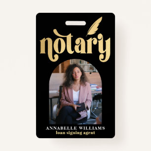 Notary Gold & Black Typography Photo Badge