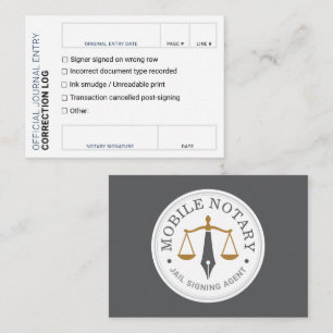 Notary Journal Error Correction Log grey card