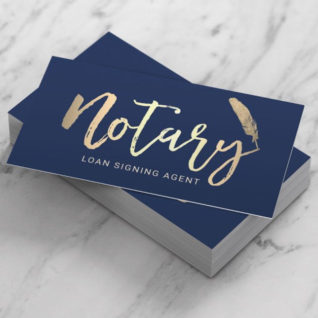 Notary Loan Agent Modern Navy & Gold Typography Business Card (Creator Uploaded)