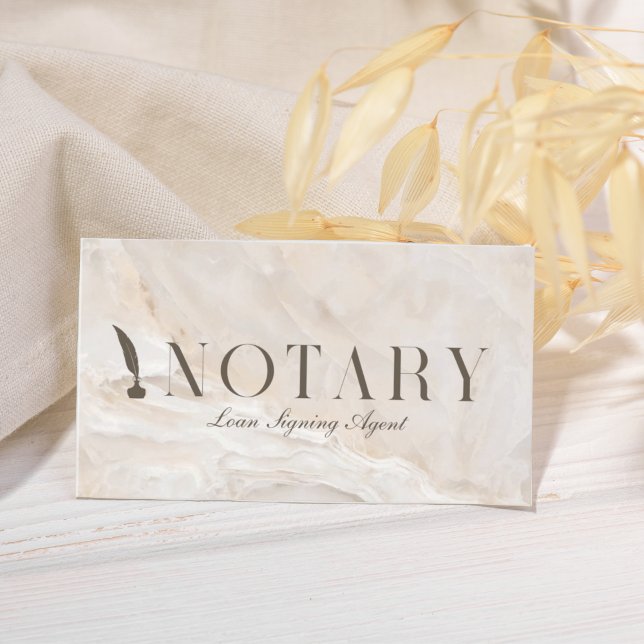 Notary Loan Signing Agent Beige Marble Business Card (Creator Uploaded)