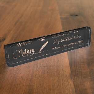 Notary loan signing agent black rose gold nameplate