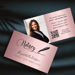 Notary loan signing agent blush pink photo QR code Business Card