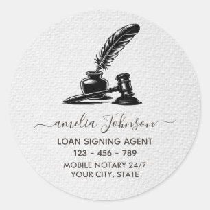 Notary Loan Signing Agent Custom Black and White   Classic Round Sticker