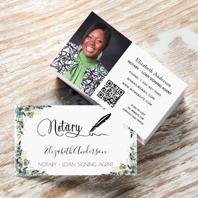 Notary loan signing agent eucalyptus photo QR code Business Card (Creator Uploaded)