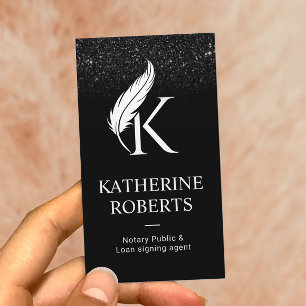 Notary Loan Signing Agent Feather Initial Logo Business Card