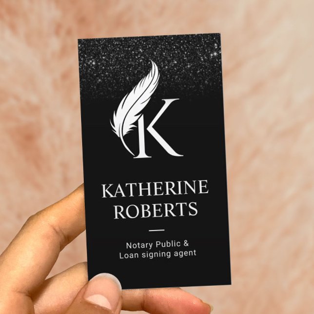 Notary Loan Signing Agent Feather Initial Logo Business Card (Creator Uploaded)