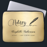 Notary loan signing agent gold black laptop sleeve<br><div class="desc">A faux gold background and a black signature signing pen.  Elegant hand lettered style script.  Personalize and add Your name,  title.</div>