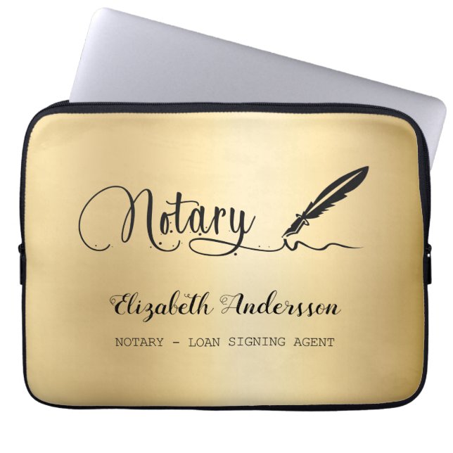 Notary loan signing agent gold black laptop sleeve (Front)
