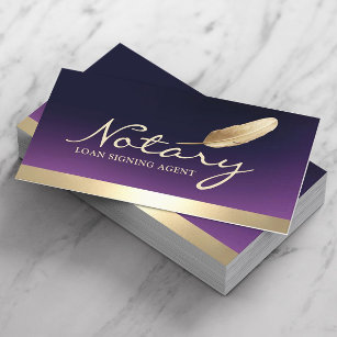 Notary Loan Signing Agent Gold Border Deep Purple Business Card