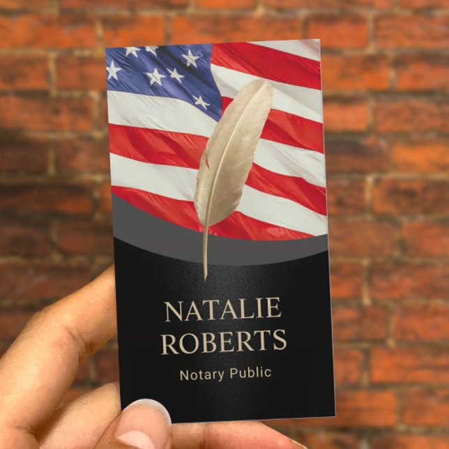 Notary Loan Signing Agent Gold Pen Patriotic Business Card (Creator Uploaded)