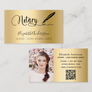 Notary loan signing agent gold photo QR code Business Card
