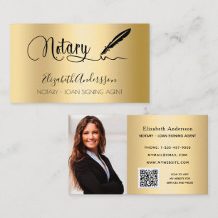 Notary loan signing agent gold photo QR code Business Card