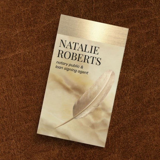 Notary Loan Signing Agent Gold Quill Agate Marble Business Card (Creator Uploaded)