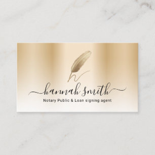 Notary Loan Signing Agent Gold Quill Pen Logo Business Card