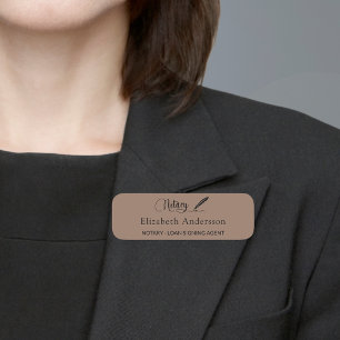 Notary loan signing agent mocha brown script name tag