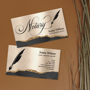 Notary Loan Signing Agent Modern Rose Gold Agate B Business Card