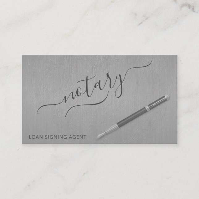 Notary loan signing agent modern typography silver business card (Front)