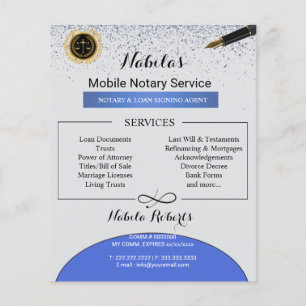 Notary Loan Signing Agent Navy Blue Silver Glitter Flyer