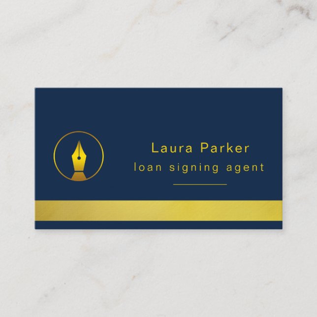 Notary Loan Signing Agent Nib Gold Public Writer Business Card (Front)