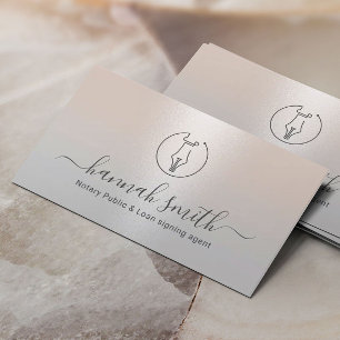 Notary Loan Signing Agent Pen Nib Logo Silver Business Card