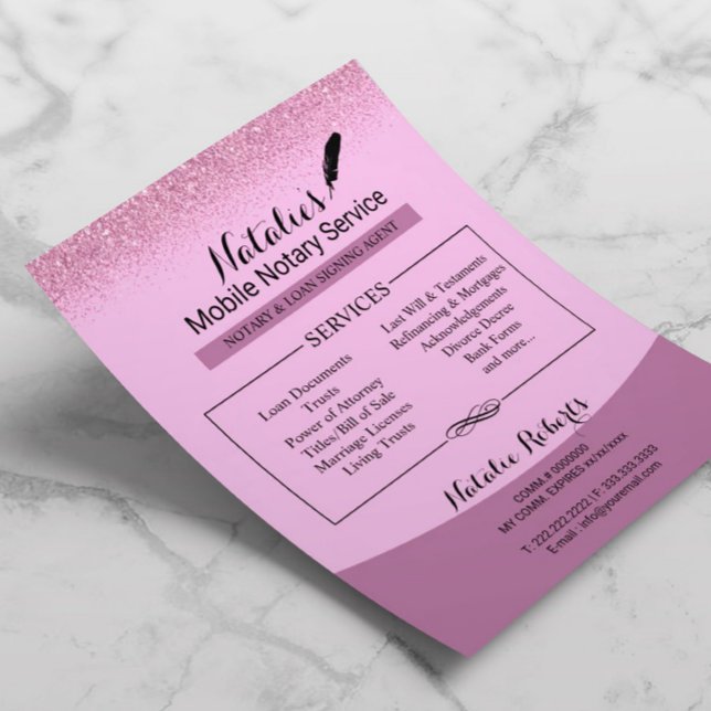 Notary Loan Signing Agent Pink Glitter Flyer (Creator Uploaded)