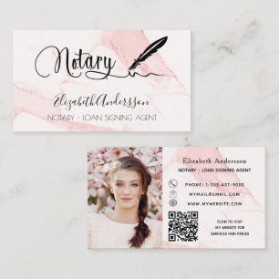 Notary loan signing agent pink marble photo QR Business Card