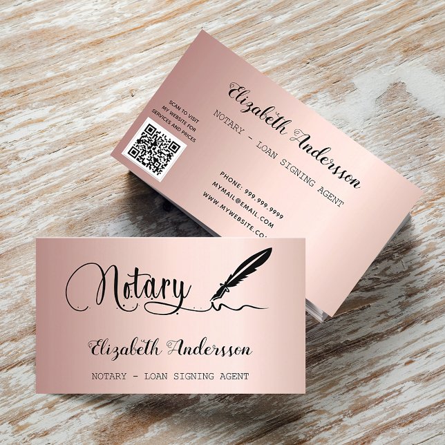 Notary loan signing agent rose gold blush QR code Business Card (Creator Uploaded)