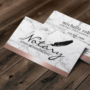 Notary Loan Signing Agent Rose Gold Border Marble Business Card