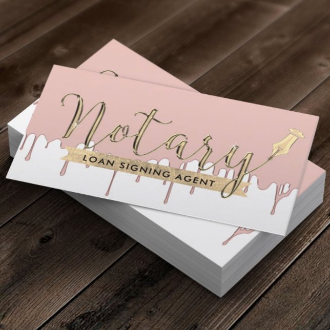 Notary Loan Signing Agent Rose Gold Dripping Business Card (Creator Uploaded)
