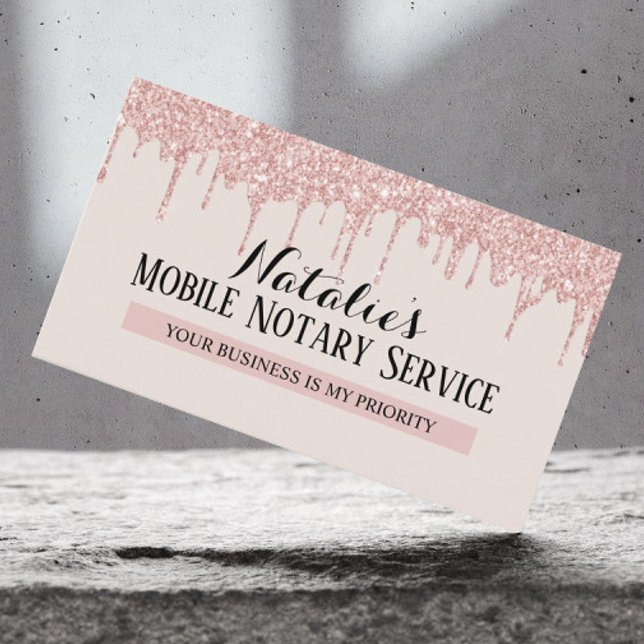 Notary Loan Signing Agent Rose Gold Drips Business Card (Creator Uploaded)