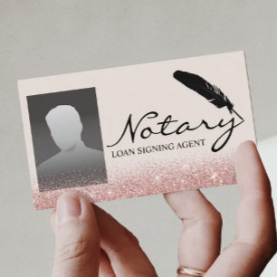 Notary Loan Signing Agent Rose Gold Glitter Photo Business Card