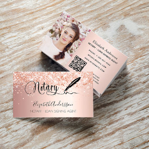 Notary loan signing agent rose gold photo QR code Business Card