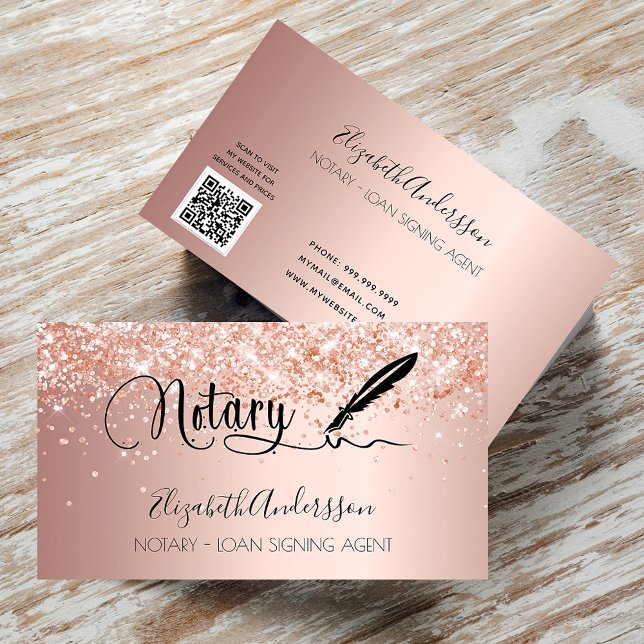 Notary loan signing agent rose gold QR code Business Card (Creator Uploaded)