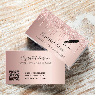 Notary loan signing agent rose gold QR code Business Card