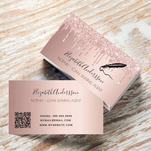 Notary loan signing agent rose gold QR code Business Card (Creator Uploaded)
