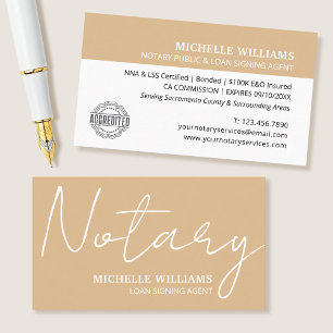 Notary Loan Signing Agent Script Logo Gold Business Card