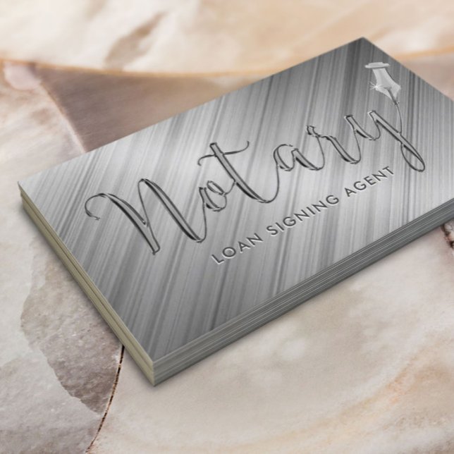 Notary Loan Signing Agent Typography Faux Metallic Business Card (Creator Uploaded)