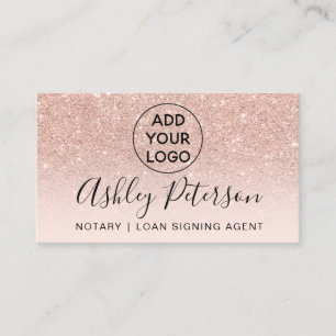 Notary logo typography blush rose gold glitter business card