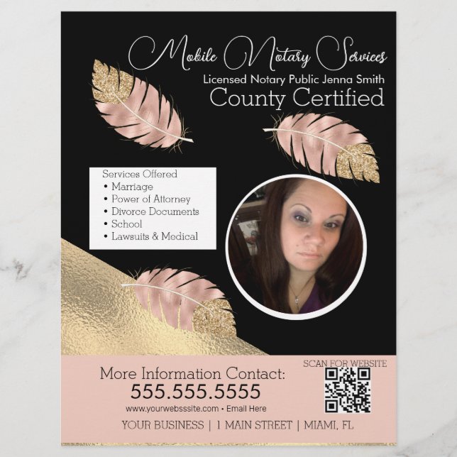 Notary Mobile Services Photo Pink Black QR FLYER  (Front)