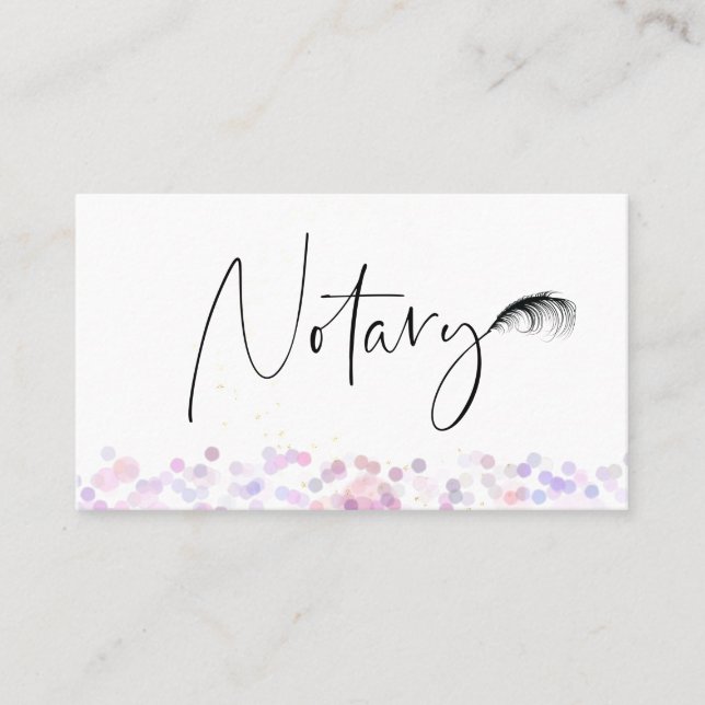 *~* NOTARY Pen Feather Signing Agent PHOTO Business Card (Front)