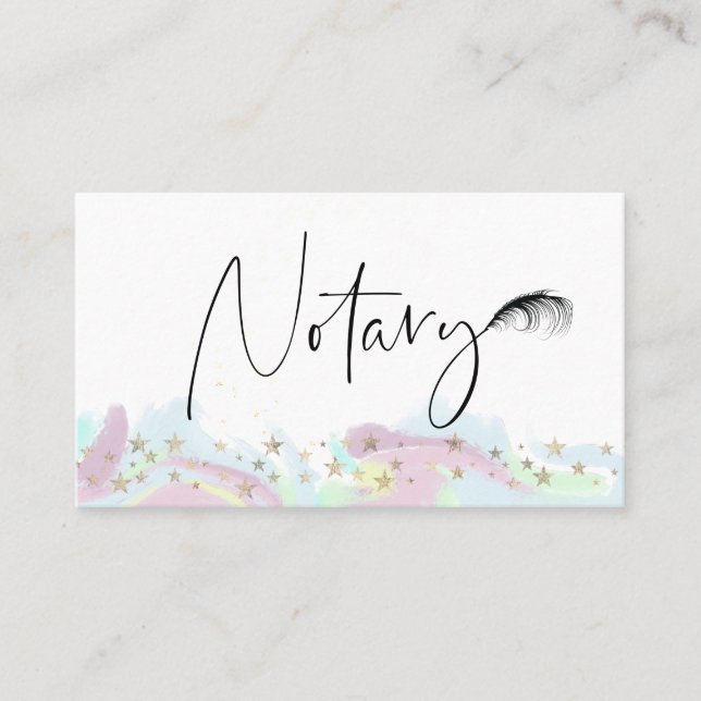 *~* NOTARY Pen Feather Signing Agent PHOTO Stars Business Card (Front)