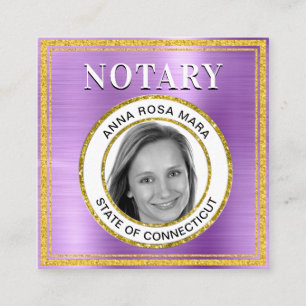 *~* NOTARY PHOTO METAL VIOLET Signing Agent  Square Business Card