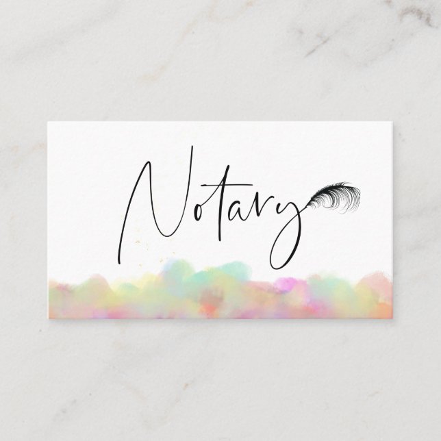 *~* NOTARY PHOTO Pen Feather Signing Agent Pastel Business Card (Front)