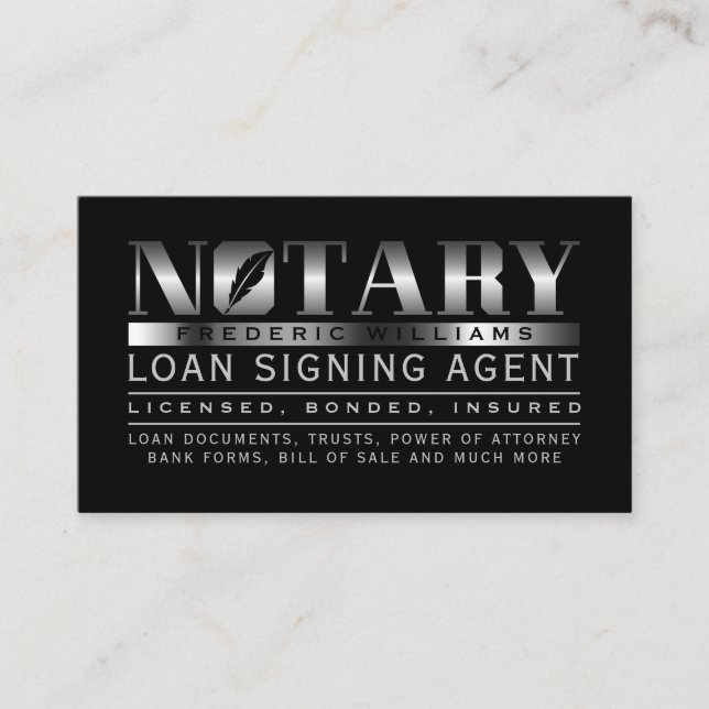 Notary professional elegant silver business card (Front)