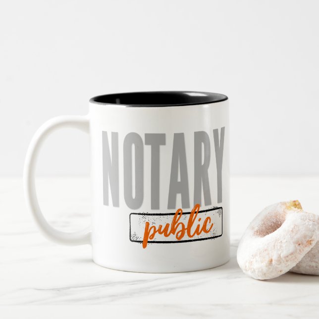 Notary Public Big Font Faded Black with Orange Two-Tone Coffee Mug (With Donut)